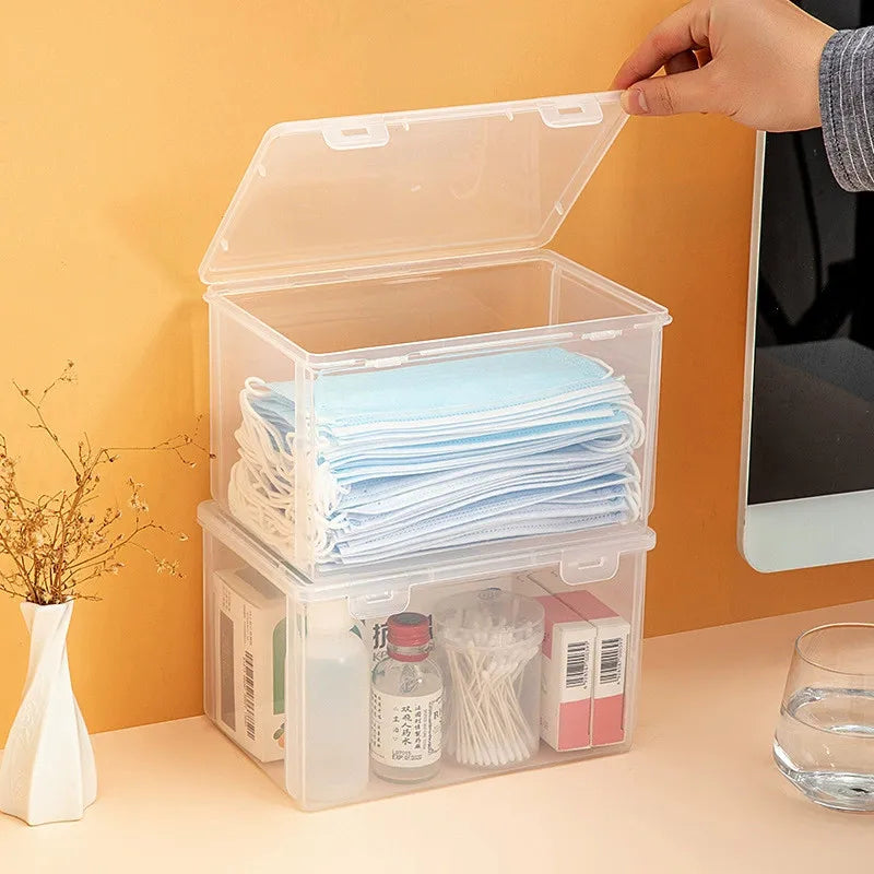 Clear Large Capacity Storage Box, Dustproof Organizer Case for Face Mask and Medicine, Practical Household Sundries Container