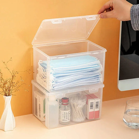 Clear Large Capacity Storage Box, Dustproof Organizer Case for Face Mask and Medicine, Practical Household Sundries Container